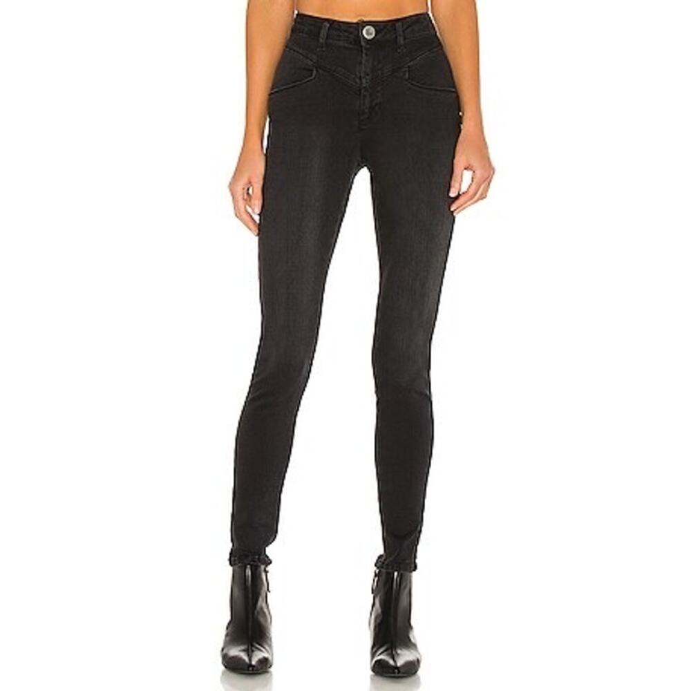 NWT One Teaspoon Sz 26 Black Swan High Waist Preachers Button Hem Skinny Jeans